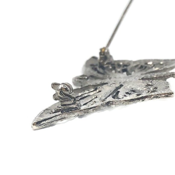 Vintage Butterfly Brooch Silver Tone with Black - Picture 6 of 10